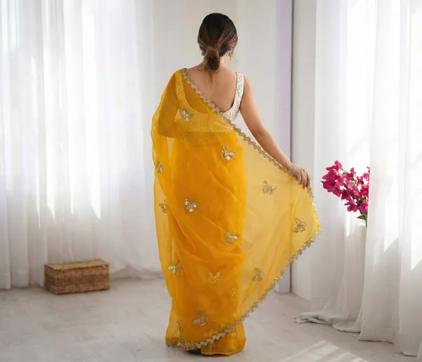 FLUIT_LESVETEMENTS_Embroidered_Bollywood_Satin_Saree_with_Unstitched_Blouse_(Yellow)