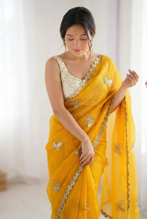 FLUIT_LESVETEMENTS_Embroidered_Bollywood_Satin_Saree_with_Unstitched_Blouse_(Yellow)