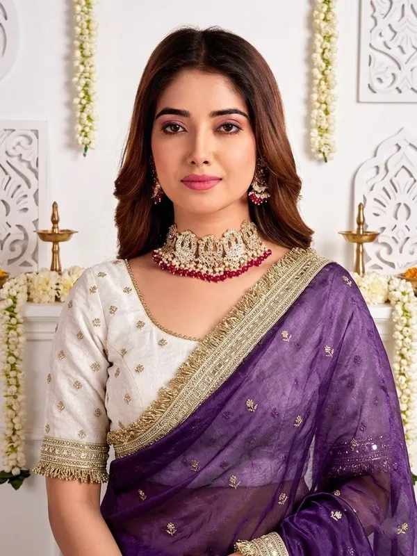 FLUIT_LESVETEMENTS_Embroidered_Bollywood_Satin_Saree_with_Unstitched_Blouse_(Purple)