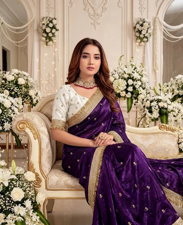 FLUIT_LESVETEMENTS_Embroidered_Bollywood_Satin_Saree_with_Unstitched_Blouse_(Purple)