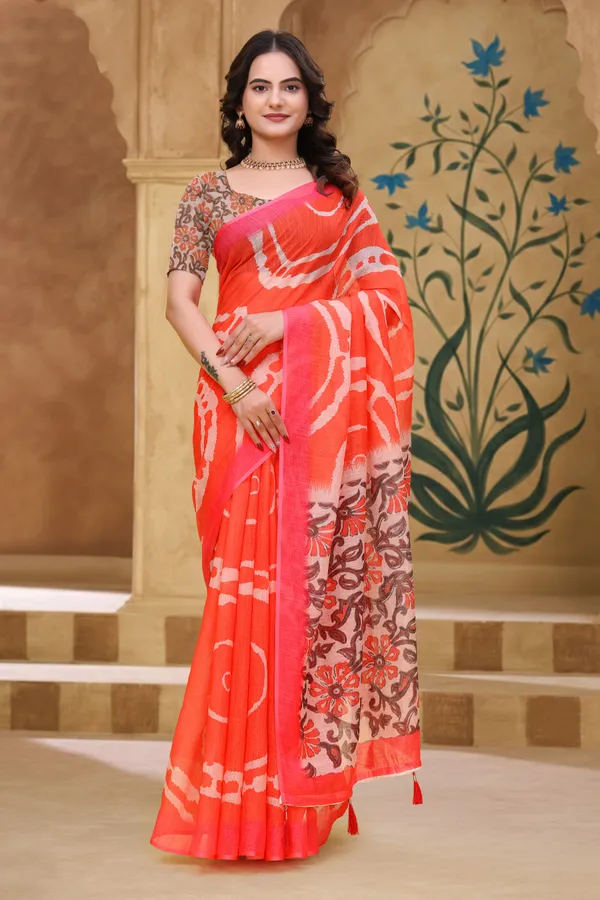 FLUIT_LESVETEMENTS_Striped_Bollywood_Cotton_Linen_Saree_with_Unstitched_Blouse_(Red)
