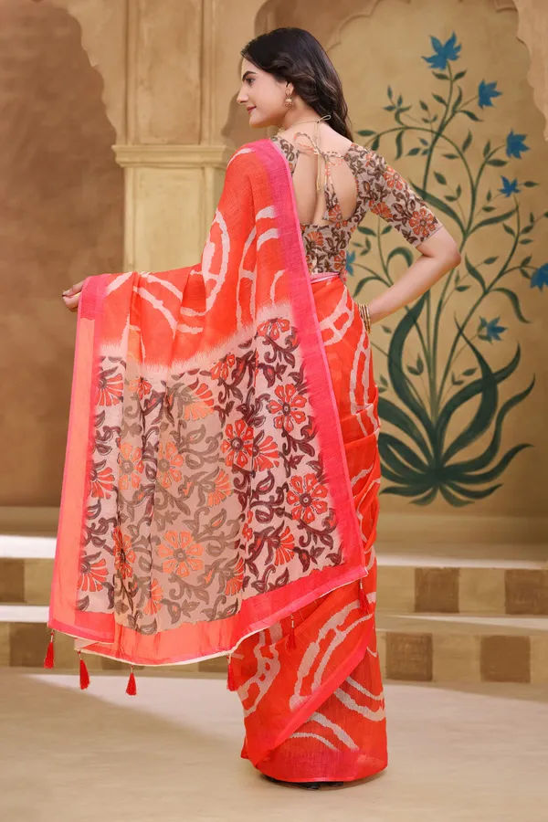 FLUIT_LESVETEMENTS_Striped_Bollywood_Cotton_Linen_Saree_with_Unstitched_Blouse_(Red)
