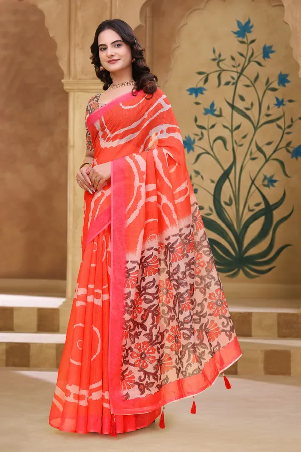 FLUIT_LESVETEMENTS_Striped_Bollywood_Cotton_Linen_Saree_with_Unstitched_Blouse_(Red)