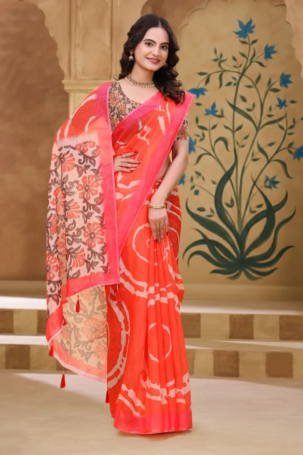 FLUIT_LESVETEMENTS_Striped_Bollywood_Cotton_Linen_Saree_with_Unstitched_Blouse_(Red)