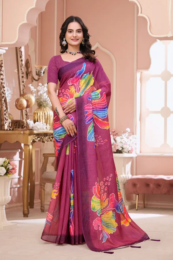 FLUIT_LESVETEMENTS_Paisley_Daily_Wear_Cotton_Linen_Saree_with_Unstitched_Blouse_(Magenta)