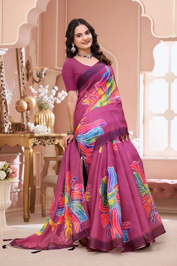 FLUIT_LESVETEMENTS_Paisley_Daily_Wear_Cotton_Linen_Saree_with_Unstitched_Blouse_(Magenta)