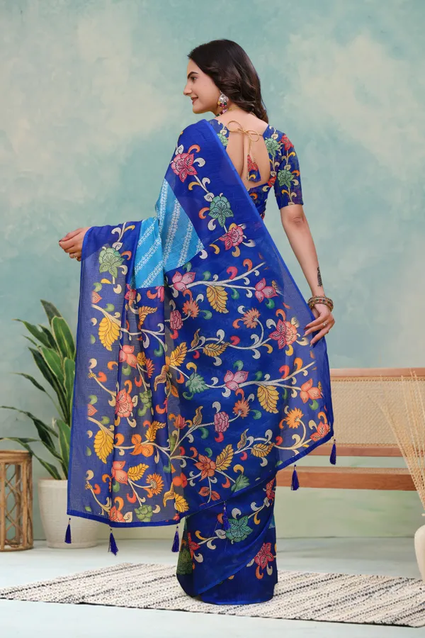 FLUIT_LESVETEMENTS_Striped_Bollywood_Cotton_Linen_Saree_with_Unstitched_Blouse_(Blue)