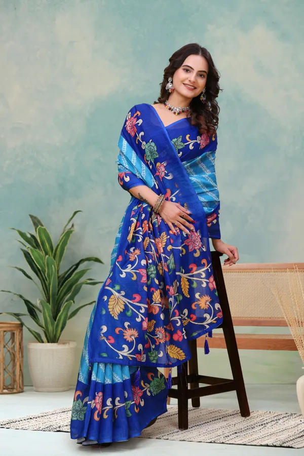 FLUIT_LESVETEMENTS_Striped_Bollywood_Cotton_Linen_Saree_with_Unstitched_Blouse_(Blue)