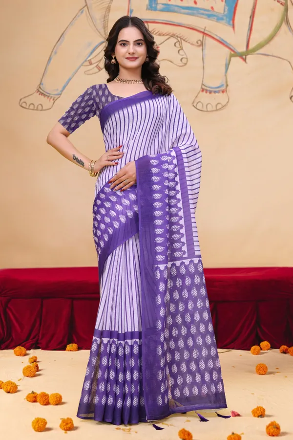 FLUIT_LESVETEMENTS_Striped_Bollywood_Cotton_Linen_Saree_with_Unstitched_Blouse_(Purple)