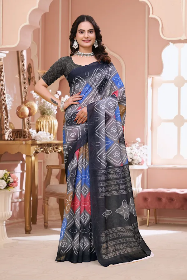 FLUIT_LESVETEMENTS_Paisley_Daily_Wear_Cotton_Linen_Saree_with_Unstitched_Blouse_(Black)