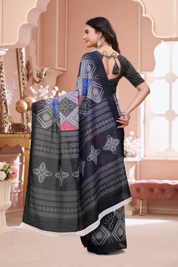 FLUIT_LESVETEMENTS_Paisley_Daily_Wear_Cotton_Linen_Saree_with_Unstitched_Blouse_(Black)