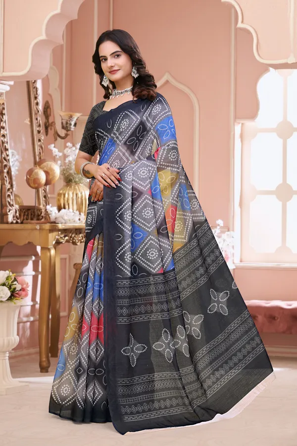 FLUIT_LESVETEMENTS_Paisley_Daily_Wear_Cotton_Linen_Saree_with_Unstitched_Blouse_(Black)