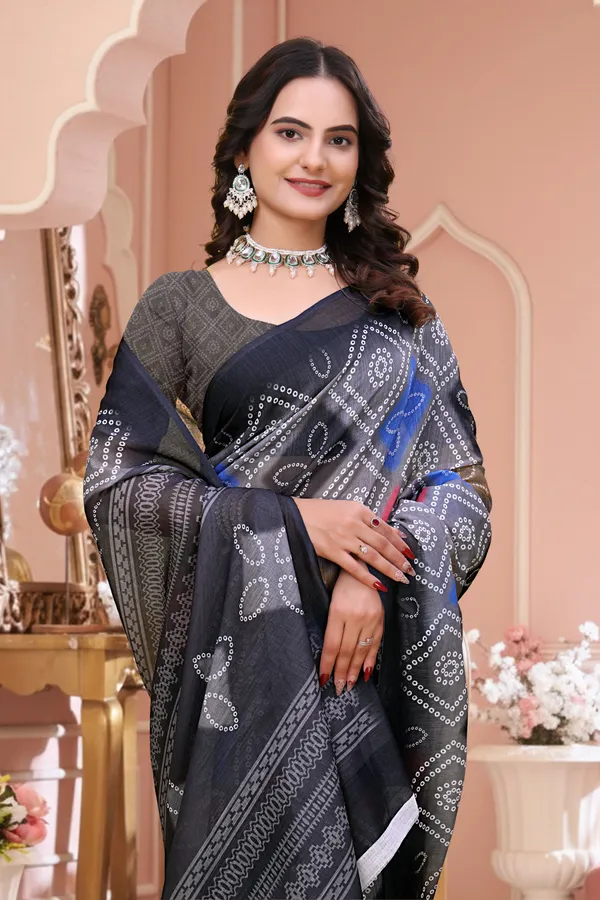 FLUIT_LESVETEMENTS_Paisley_Daily_Wear_Cotton_Linen_Saree_with_Unstitched_Blouse_(Black)