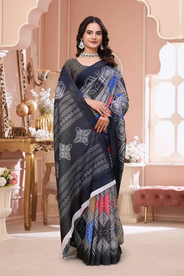 FLUIT_LESVETEMENTS_Paisley_Daily_Wear_Cotton_Linen_Saree_with_Unstitched_Blouse_(Black)