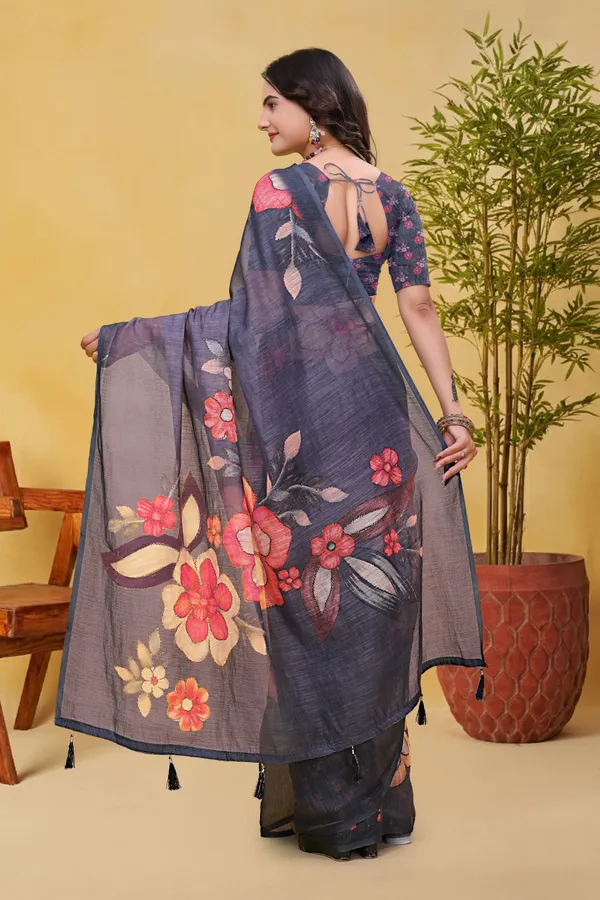 FLUIT_LESVETEMENTS_Floral_Print_Daily_Wear_Cotton_Linen_Saree_with_Unstitched_Blouse_(Grey)