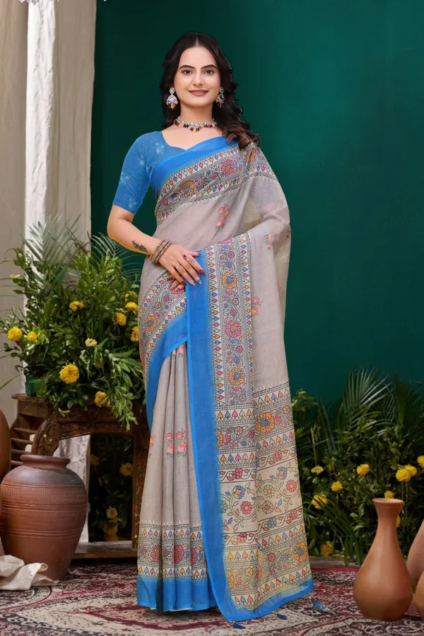 FLUIT_LESVETEMENTS_Striped_Bollywood_Cotton_Linen_Saree_with_Unstitched_Blouse_(Grey)