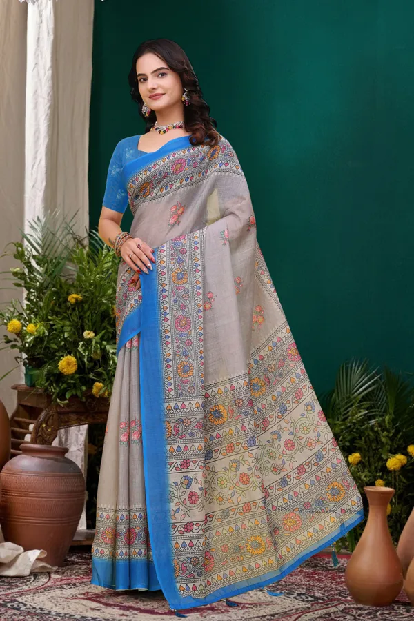 FLUIT_LESVETEMENTS_Striped_Bollywood_Cotton_Linen_Saree_with_Unstitched_Blouse_(Grey)