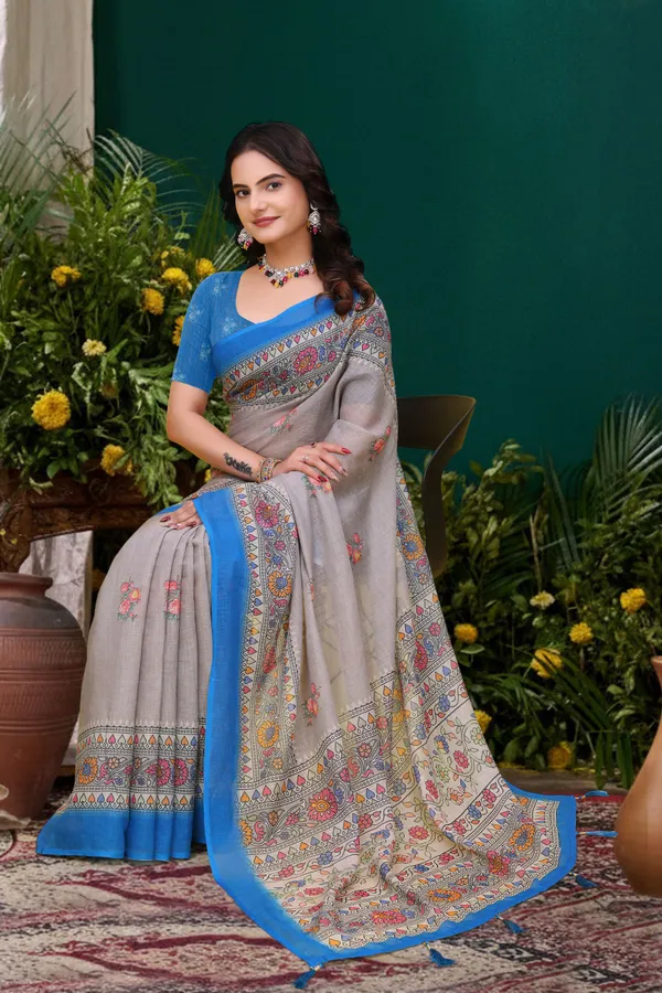 FLUIT_LESVETEMENTS_Striped_Bollywood_Cotton_Linen_Saree_with_Unstitched_Blouse_(Grey)