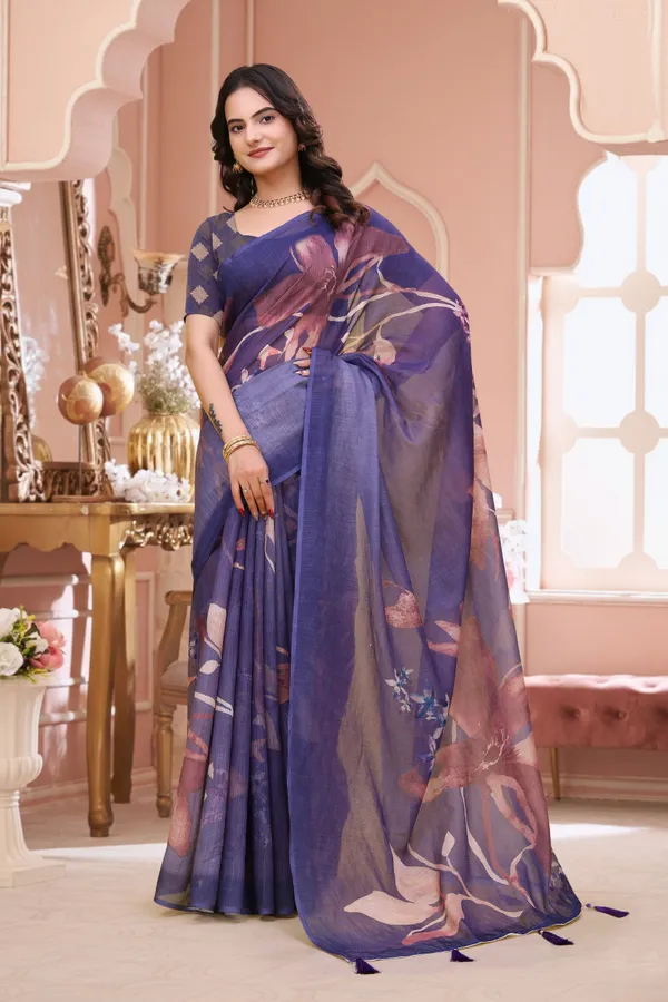 FLUIT_LESVETEMENTS_Floral_Print_Daily_Wear_Cotton_Linen_Saree_with_Unstitched_Blouse_(Purple)