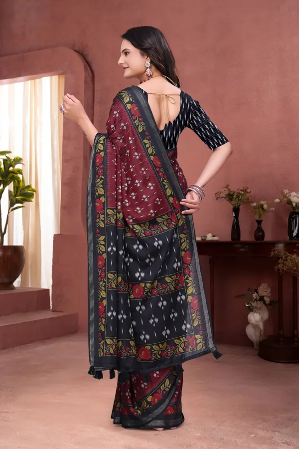 FLUIT_LESVETEMENTS_Geometric_Print_Bandhani_Muslin_Saree_with_Unstitched_Blouse_(Maroon)