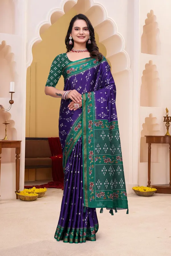 FLUIT_LESVETEMENTS_Geometric_Print_Bandhani_Muslin_Saree_with_Unstitched_Blouse_(Purple)
