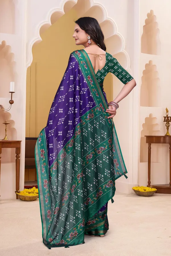 FLUIT_LESVETEMENTS_Geometric_Print_Bandhani_Muslin_Saree_with_Unstitched_Blouse_(Purple)