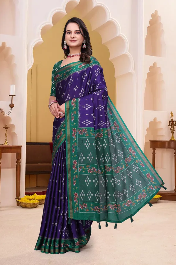 FLUIT_LESVETEMENTS_Geometric_Print_Bandhani_Muslin_Saree_with_Unstitched_Blouse_(Purple)