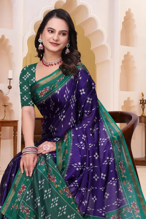 FLUIT_LESVETEMENTS_Geometric_Print_Bandhani_Muslin_Saree_with_Unstitched_Blouse_(Purple)