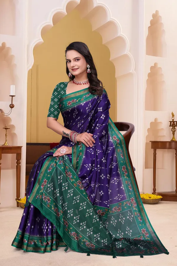 FLUIT_LESVETEMENTS_Geometric_Print_Bandhani_Muslin_Saree_with_Unstitched_Blouse_(Purple)