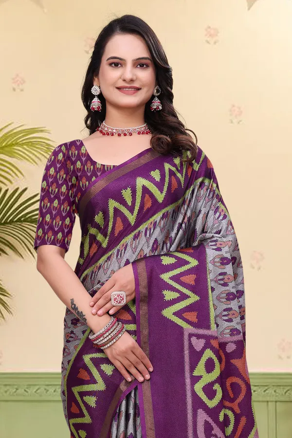FLUIT_LESVETEMENTS_Printed_Ikkat_Muslin_Saree_with_Unstitched_Blouse_(Grey)