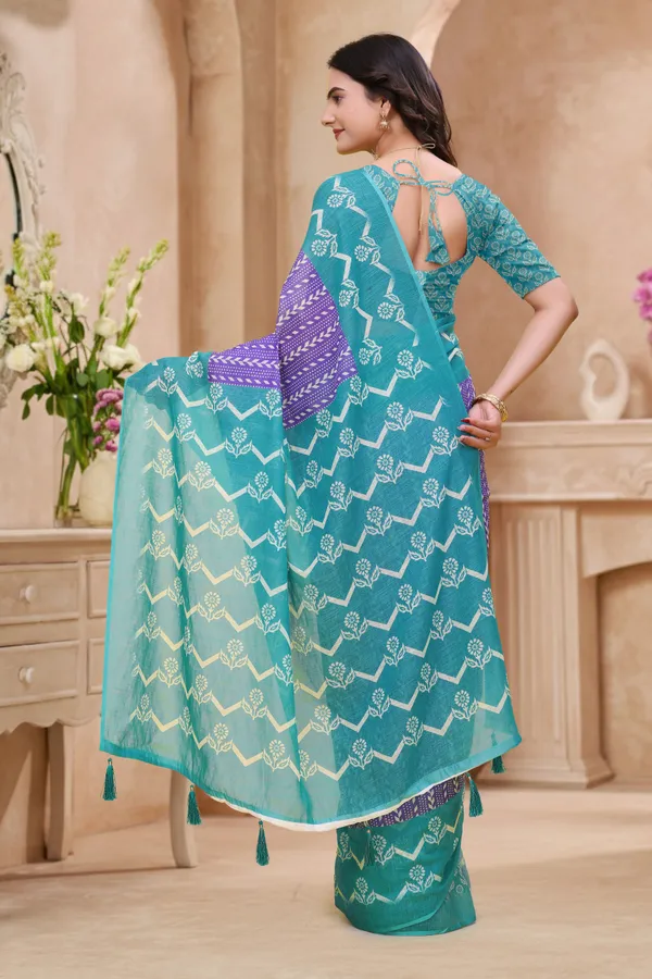 FLUIT_LESVETEMENTS_Geometric_Print_Bollywood_Cotton_Linen_Saree_with_Unstitched_Blouse_(Green)