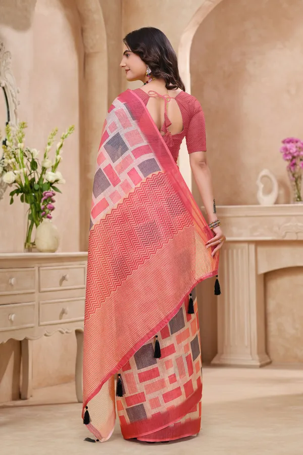 FLUIT_LESVETEMENTS_Geometric_Print_Bollywood_Cotton_Linen_Saree_with_Unstitched_Blouse_(Pink)