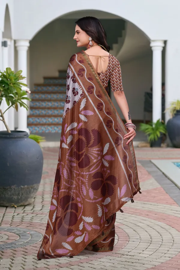 FLUIT_LESVETEMENTS_Floral_Print_Ikkat_Muslin_Saree_with_Unstitched_Blouse_(Grey)