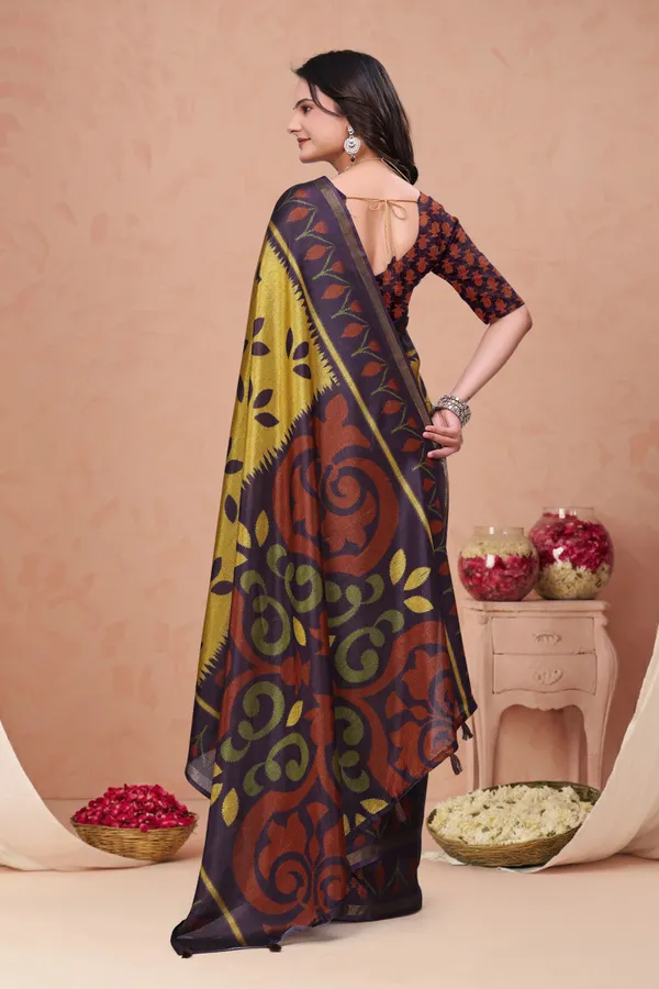 FLUIT_LESVETEMENTS_Printed_Daily_Wear_Cotton_Blend_Saree_with_Unstitched_Blouse_(Gold)