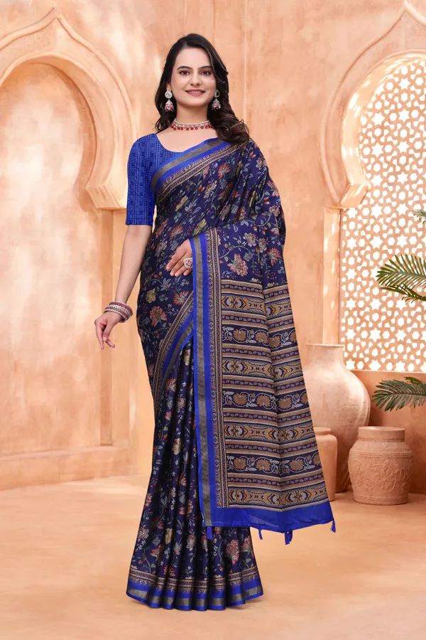 FLUIT_LESVETEMENTS_Printed_Bollywood_Cotton_Blend_Saree_with_Unstitched_Blouse_(Dark_Blue)