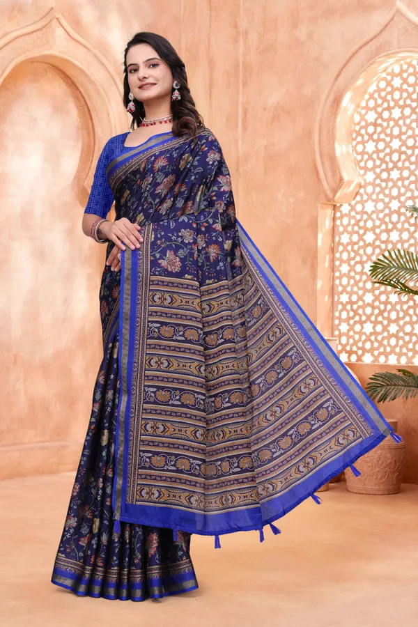 FLUIT_LESVETEMENTS_Printed_Bollywood_Cotton_Blend_Saree_with_Unstitched_Blouse_(Dark_Blue)