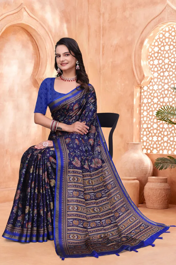 FLUIT_LESVETEMENTS_Printed_Bollywood_Cotton_Blend_Saree_with_Unstitched_Blouse_(Dark_Blue)
