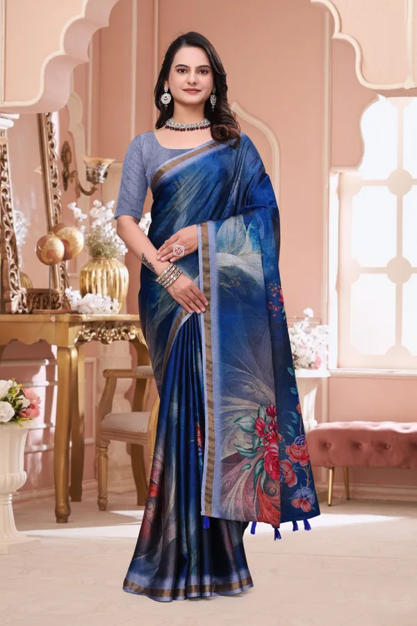 FLUIT_LESVETEMENTS_Floral_Print_Bollywood_Cotton_Blend_Saree_with_Unstitched_Blouse_(Dark_Blue)