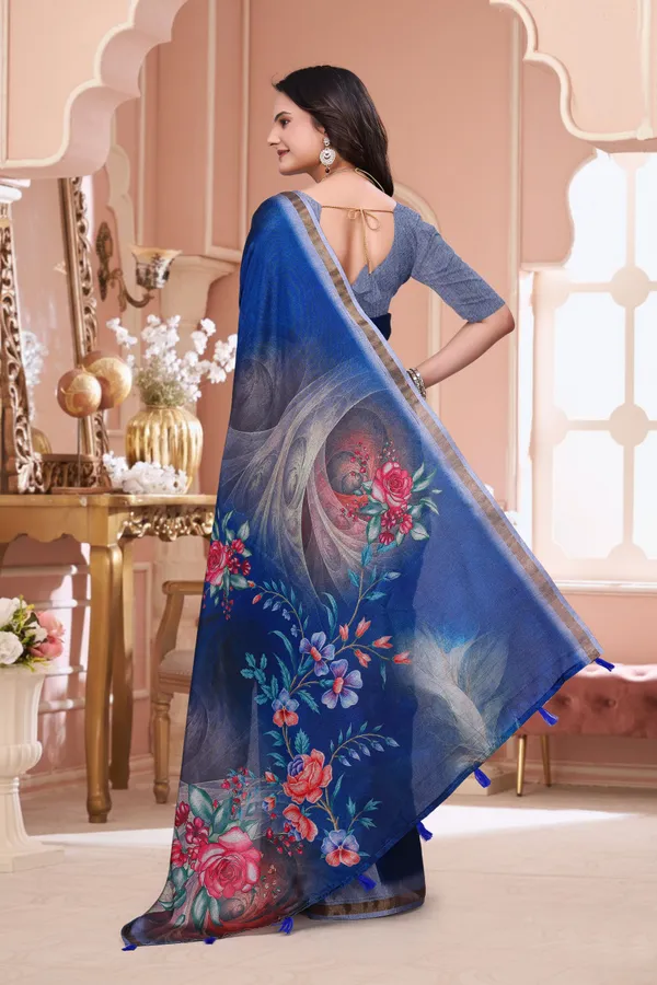 FLUIT_LESVETEMENTS_Floral_Print_Bollywood_Cotton_Blend_Saree_with_Unstitched_Blouse_(Dark_Blue)