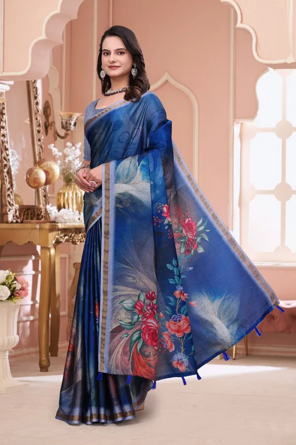 FLUIT_LESVETEMENTS_Floral_Print_Bollywood_Cotton_Blend_Saree_with_Unstitched_Blouse_(Dark_Blue)