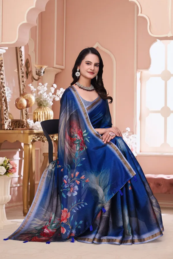 FLUIT_LESVETEMENTS_Floral_Print_Bollywood_Cotton_Blend_Saree_with_Unstitched_Blouse_(Dark_Blue)
