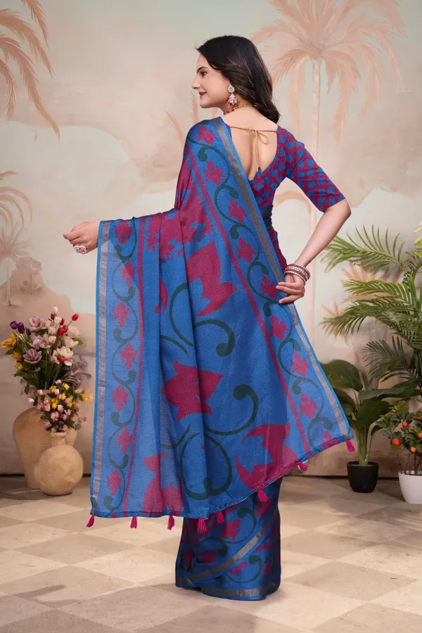 FLUIT_LESVETEMENTS_Printed_Daily_Wear_Cotton_Blend_Saree_with_Unstitched_Blouse_(Purple)
