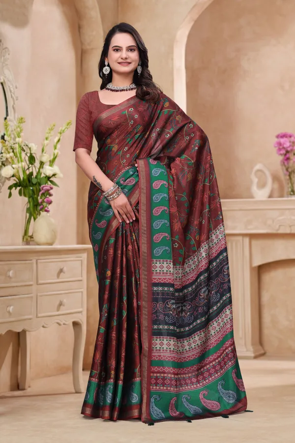 FLUIT_LESVETEMENTS_Printed_Bollywood_Cotton_Blend_Saree_with_Unstitched_Blouse_(Maroon)