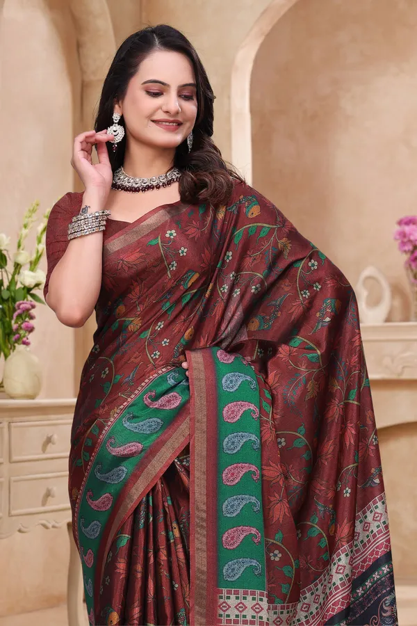 FLUIT_LESVETEMENTS_Printed_Bollywood_Cotton_Blend_Saree_with_Unstitched_Blouse_(Maroon)