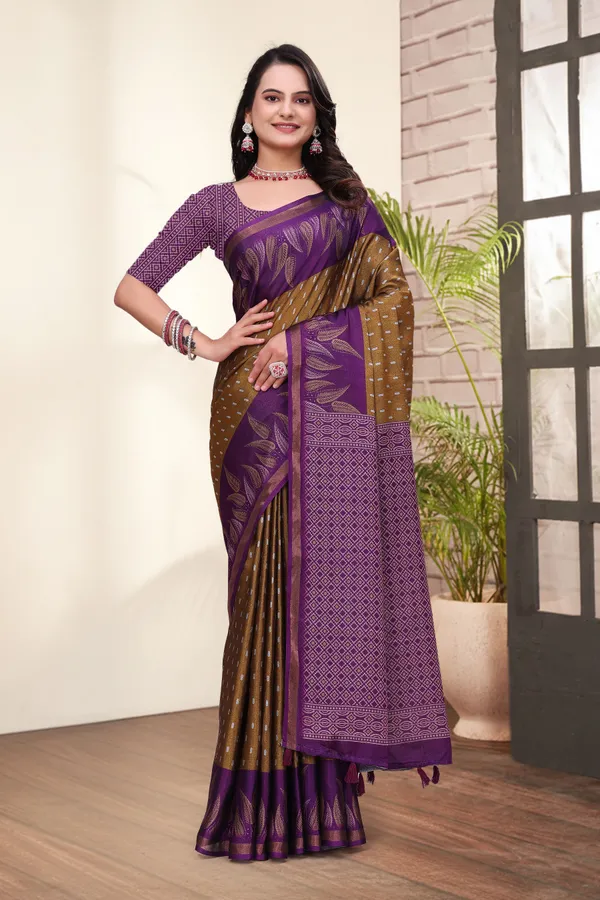 FLUIT_LESVETEMENTS_Printed_Daily_Wear_Cotton_Blend_Saree_with_Unstitched_Blouse_(Brown)
