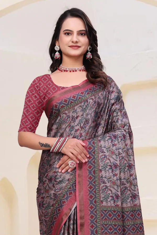 FLUIT_LESVETEMENTS_Printed_Bollywood_Cotton_Blend_Saree_with_Unstitched_Blouse_(Grey)