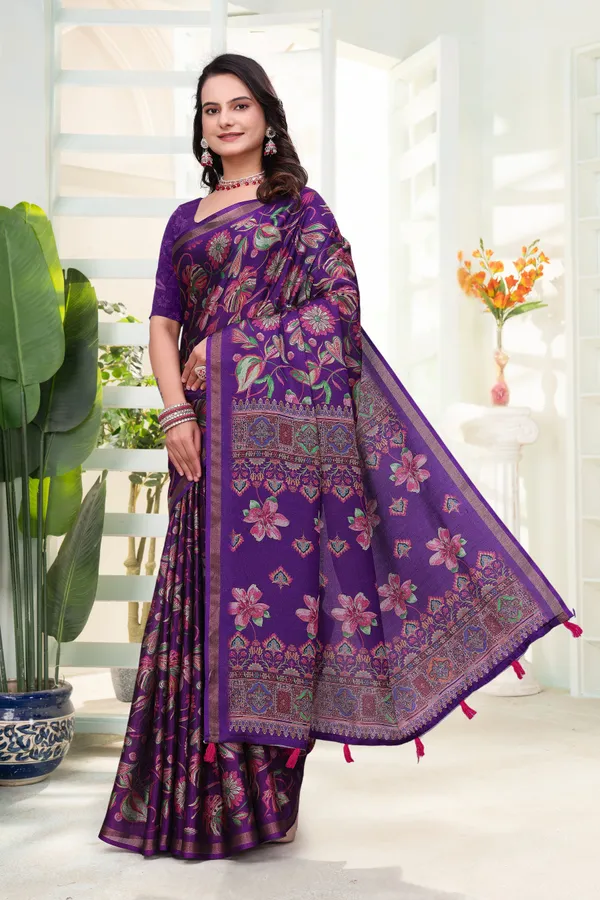 FLUIT_LESVETEMENTS_Printed_Bollywood_Cotton_Blend_Saree_with_Unstitched_Blouse_(Purple)