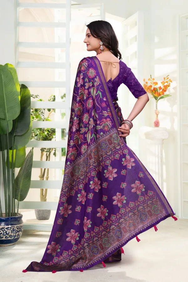 FLUIT_LESVETEMENTS_Printed_Bollywood_Cotton_Blend_Saree_with_Unstitched_Blouse_(Purple)