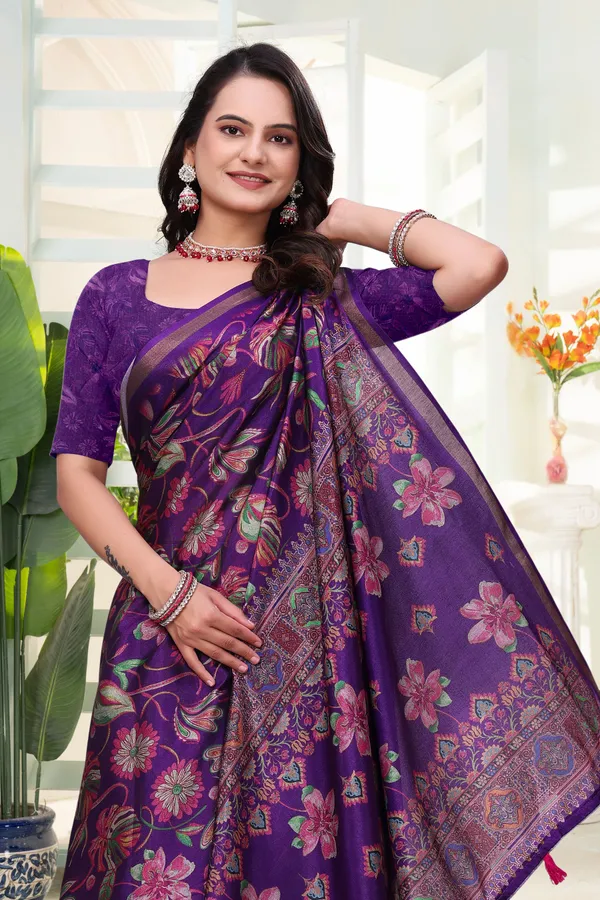 FLUIT_LESVETEMENTS_Printed_Bollywood_Cotton_Blend_Saree_with_Unstitched_Blouse_(Purple)