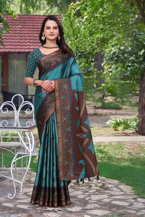 FLUIT_LESVETEMENTS_Floral_Print_Bollywood_Cotton_Blend_Saree_with_Unstitched_Blouse_(Light_Blue)